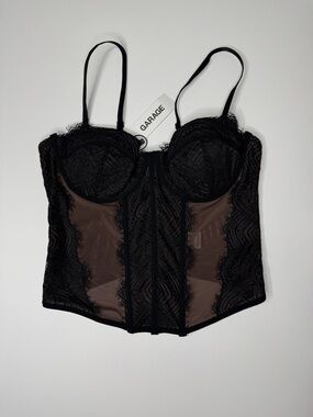 Garage Lace Corset Top Black Sheer Bustier Size Small NWT Y2K